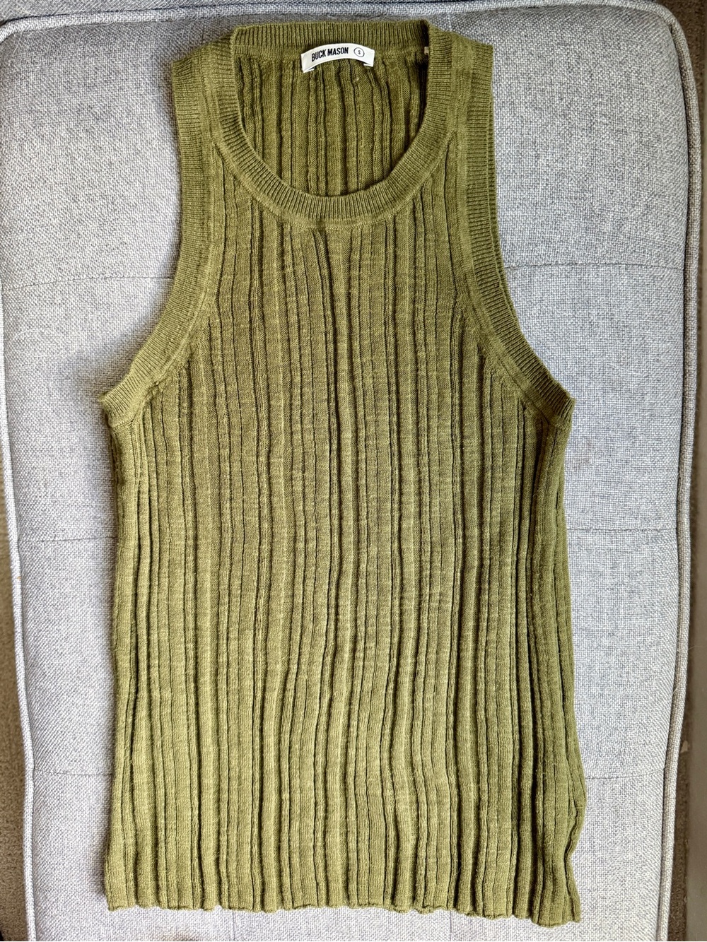 Buck Mason Olive Ribbed Knit Tank Sweater S